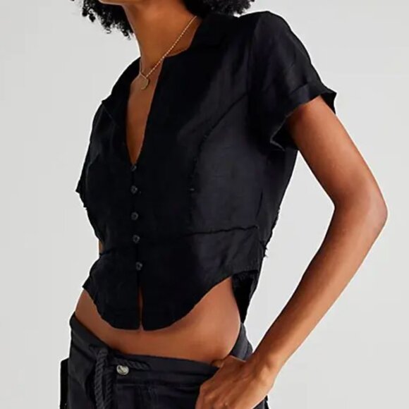 Free People We The Free Annabelle Solid Shirt in Black - Picture 1 of 7
